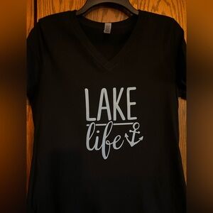 Bella Canvas Classic Black V-Neck T-Shirt with Lake Life Anchor graphics
Size M